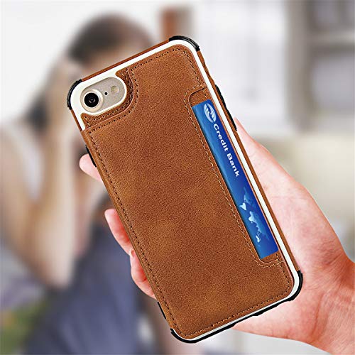 iCoverCase Compatible with iPhone SE(2022)/SE(2020)/7/8/6/6s Wallet Case with Card Slots Holder and Wrist Strap Premium PU Leather Kickstand Magnetic Clasp Shockproof Flip Cover Case (Khaki) - color: Khaki