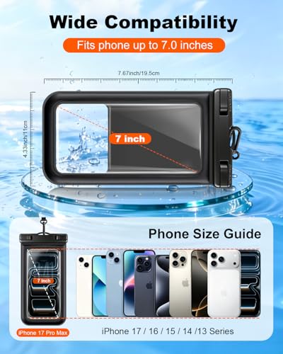 Floating Waterproof Phone Pouch 2 Pack, IP68 Dry Bag Up to 7.0" | Waterproof Phone Case fits All Smartphones, Floats in Water, Clear Underwater Shots for Beach Snorkel Cruise Kayak - size: 7.0 inch