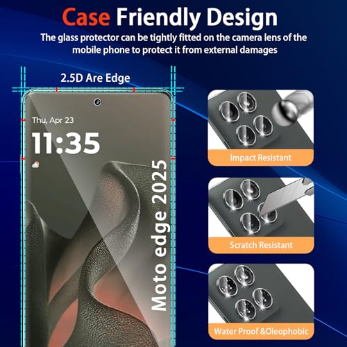(3+2 Pack) for Motorola Moto Edge 2025 Privacy Screen Protector,3 Pack Screen Protector + 2 Pack Camera Protection,Flexible TPU Film(Not Tempered Glass) [3D Touch][Bubble-Free][Anti-Scratch]
