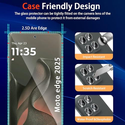 (3+2 Pack) for Motorola Moto Edge 2025 Privacy Screen Protector,3 Pack Screen Protector + 2 Pack Camera Protection,Flexible TPU Film(Not Tempered Glass) [3D Touch][Bubble-Free][Anti-Scratch]