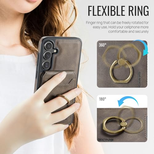 for Samsung Galaxy S26 2 in 1 Detachable Card Bag Wallet Case Durable Leather Wallets Magnetic Card Holder 4 Card Slots Ring Stand RFID Blocking Coffee - color: Coffee, size: Samsung Galaxy S26