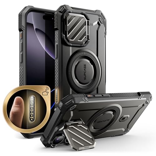 SUPCASE for iPhone 16 Pro Case (6.3 inch) with Camera Cover Stand, Dark | Compatible with MagSafe, Military-Grade Drop Protection, Camera Control Button, Heavy Duty Rugged Magnetic Phone Case, UB XT - color: Dark