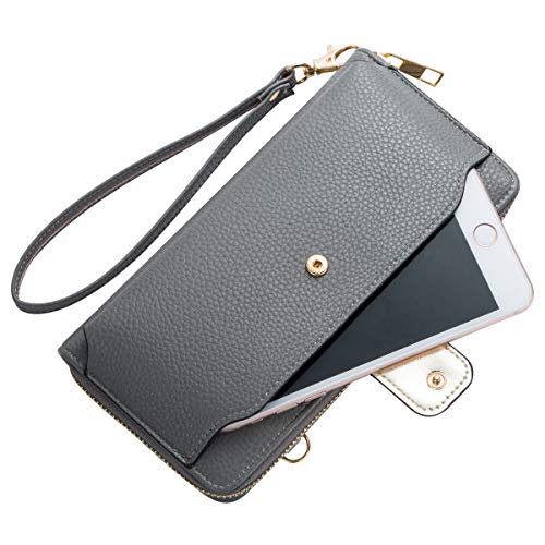 K . A Womens Wristlet Wallet Crossbody Bag Cellphone Purse Handbag RFID Card Slots 2 Strap Wrist - color: Grey