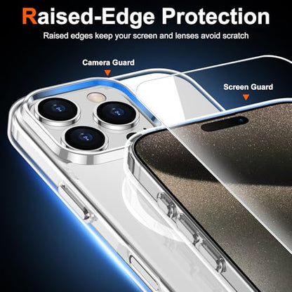 for iPhone 15 Pro Case Clear, Compatible with Magsafe, Anti-Yellowing, Military-Grade Protection, Shockproof Slim Magnetic Phone Case Cover, Transparent