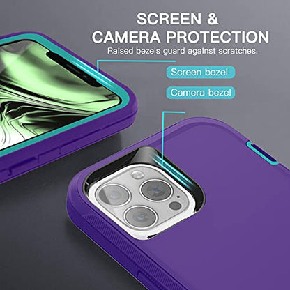 AICase for iPhone 13 Pro Max Case with Belt-Clip Holster, Screen Protector, Heavy Duty Protective Phone Case, Military Grade Full Body Protection Shockproof/Dustproof/Drop Proof Rugged Cover - color: Purple with Belt+Glass Protector