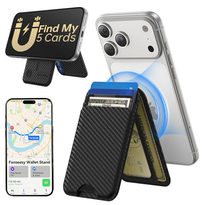 TWZKG for MagSafe Wallet, Works with Apple Find My,5 Card Holder with Stand, Magnetic Phone Wallet for iPhone 17/16/15/14/13/12 Pro Max Plus Air, RFID Blocking Vegan Leather,Carbon Fiber - color: Findmy Carbon Fiber