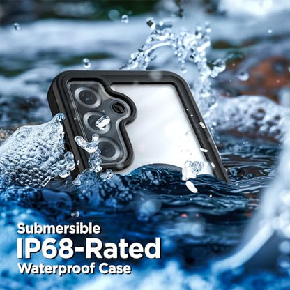 Encased Waterproof Case for Samsung Galaxy S25 with Belt Clip - Full Body Protective Cover with Built-in Screen Protector & Holster (Clear/Black) - size: S25