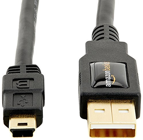 Amazon Basics USB-A to Mini USB 2.0 Cable, 480Mbps Transfer Speed, Gold-Plated Plugs, Compatible with External Hard Drives and Smartphones, 6 Foot, Black - size: 6 Feet