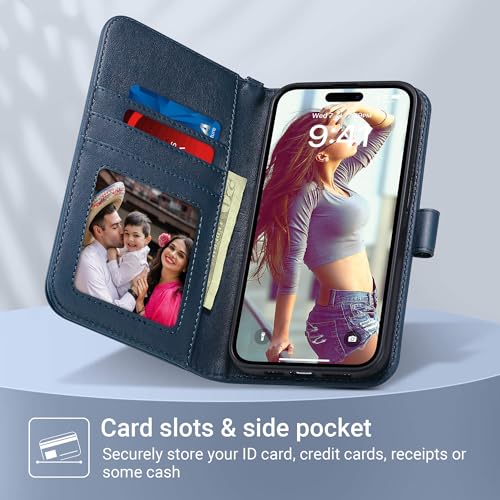 ULAK Compatible with iPhone 15 Pro Max Wallet Case, Blue | for Women with Credit Card Holders, Designed Flip PU Leather Kickstand Shockproof Protective Cover - color: Navy Blue, size: iPhone 15 Pro Max - 6.7 inch