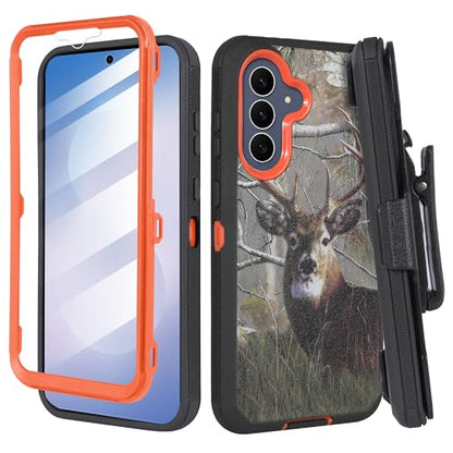 Compatible for Samsung S25 FE, Built in Screen Protector, Belt Clip Holster Heavy Duty Defender Case Dustproof Shockproof Protection (Deer) - color: Deer