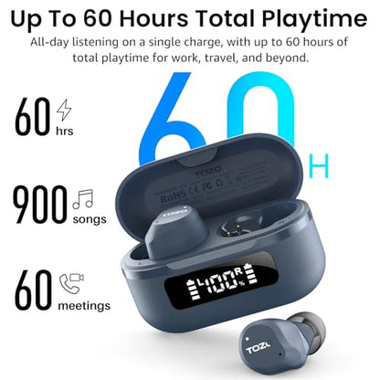 TOZO NC9 Hybrid Active Noise Cancelling Wireless Earbuds, 60H, LED Display - color: Blue