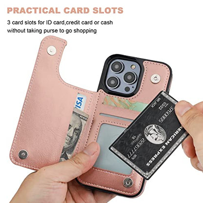 ONETOP for iPhone 14 Pro Wallet Case with Credit Card Holder,Rosegold | Kickstand,ID/Cash Holder,Case Wallet with Card Slots,Double Magnetic Clasp,Durable PU Leather Shockproof Cover for Women Men - color: Rose Gold