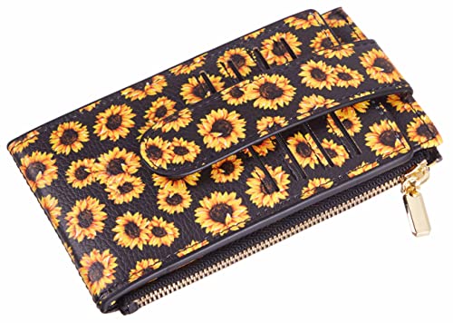 Chelmon Women's RFID Slim Card Holder Wallet | Thin Bifold Multi Card Case with Zipper Coin Pocket Purse for Women(Sunflower) - color: Sunflower