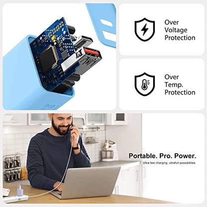 3 Pack USB C Cube Wall Charger, 20W Durable Dual Port QC+PD 3.0 ETL Certified Power Adapter, Fast Charging Block for iPhone 14/15/16/17 Pro/Pro Max/Plus, iPad Pro (Blue) - color: Light Blue