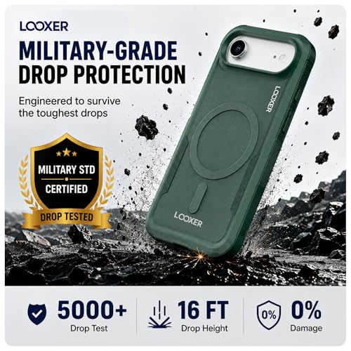 LOOXER® Heavy Duty Rugged Magnetic Case for iPhone 17 Air (6.5”) | Military Grade Shockproof Protection,MagSafe Compatible+ Tempered Glass Included (Green, 17 Air) - color: Green, size: 17 Air