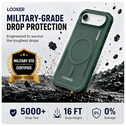 LOOXER® Heavy Duty Rugged Magnetic Case for iPhone 17 Air (6.5”) | Military Grade Shockproof Protection,MagSafe Compatible+ Tempered Glass Included (Green, 17 Air) - color: Green, size: 17 Air