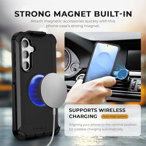 MOTIVE Heavy Duty Case for Samsung Galaxy s25/s24, Belt Clip Holster | 6.2" | Bunker Series, Military Grade Multi-Layer Protection, PC/TPU Build, Sealed Port Cover, Compatible with MagSafe Qi2 Charging - size: s25 & s24