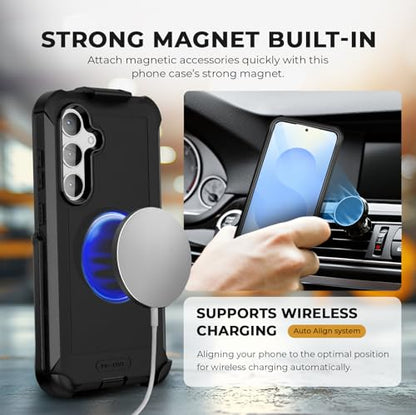 MOTIVE Heavy Duty Case for Samsung Galaxy s25/s24, Belt Clip Holster | 6.2" | Bunker Series, Military Grade Multi-Layer Protection, PC/TPU Build, Sealed Port Cover, Compatible with MagSafe Qi2 Charging - size: s25 & s24