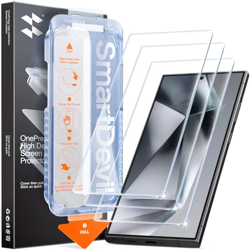 SMARTDEVIL 3 Pack for Samsung Galaxy S24 Screen Protector | Finger Print Reader Compatible, Fast & Easy Installation, Clear 9H Tempered Glass Film, Alignment Frame Dust-Free Bubble-Free - size: For Samsung Galaxy S24