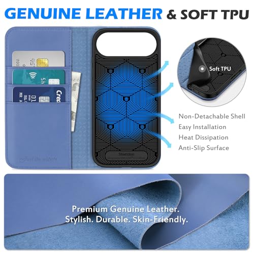 SHIELDON Genuine Leather Wallet Case for iPhone Air 6.5", Wisteria Purple | Folio Magnetic Closure, RFID Blocking, Credit Card Holder, Kickstand, Shock Absorbing Protective Cover - color: Wisteria Purple