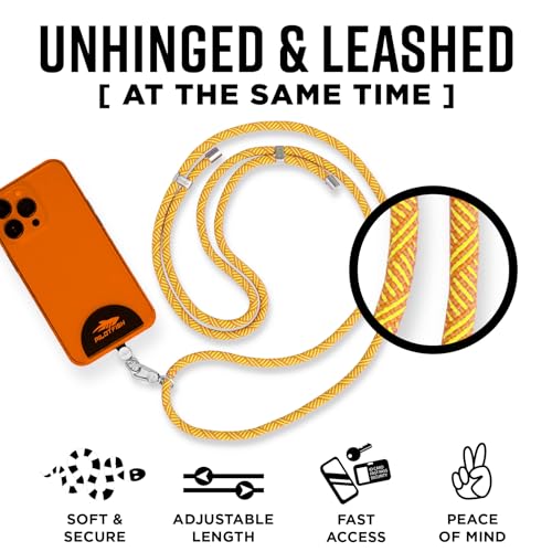 Pilotfish Team Phone Lanyard Strap – Universal Neck & Crossbody Cell Phone Holder, Anti‑Drop, Adjustable for iPhone & Android - color: Silver Buckle/Yellow Orange Cross