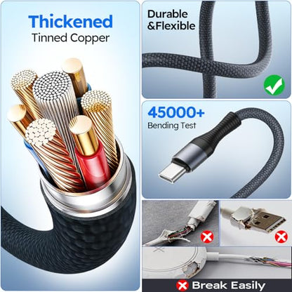 Travel Essentials 3in2 Multi Charging Cable for iPhone Watch Charger,2PC6FT - color: Dark Black, size: AC to C+L+iWatch