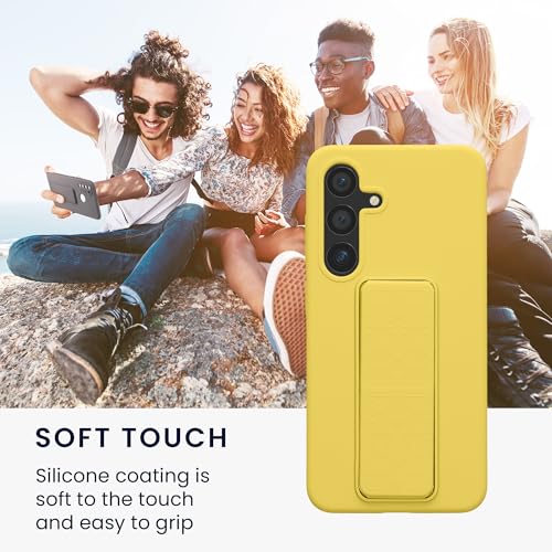 kwmobile Case for Samsung Galaxy S24 Case - Soft TPU Cover with Silicone Coating - with Hand Strap and Stand Function - Shockproof - Radiant Yellow - color: Radiant Yellow, size: Galaxy S24
