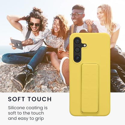 kwmobile Case for Samsung Galaxy S24 Case - Soft TPU Cover with Silicone Coating - with Hand Strap and Stand Function - Shockproof - Radiant Yellow - color: Radiant Yellow, size: Galaxy S24
