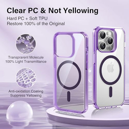 Supdeal Magnetic Clear Case for iPhone 13 Pro, [Compatible with MagSafe] [Non Slip Bumper & Not Yellowing] Military Grade Shockproof Transparent Silicone Phone Cover, 6.1", Purple - color: Purple, size: iPhone 13 Pro