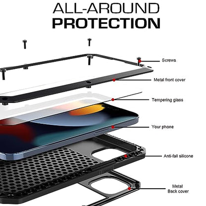 Compatiable with iPhone 15 Plus Case,360 Full Body Protective Cover Heavy Duty Shockproof Tough Armour Aluminum Alloy Metal Case with Silicone Built-in Screen Protector - Black