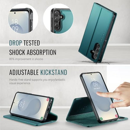 for Samsung Galaxy S26 5G 2in1 Detachable Wallet Case, Blue Green | Compatible with Magsafe, Magnetic, RFID Blocking Card Holder, Shockproof, Kickstand, Wireless Charging, PU Leather Flip Cover - color: (Detachable 2 in 1)-Blue Green, size: Galaxy S26