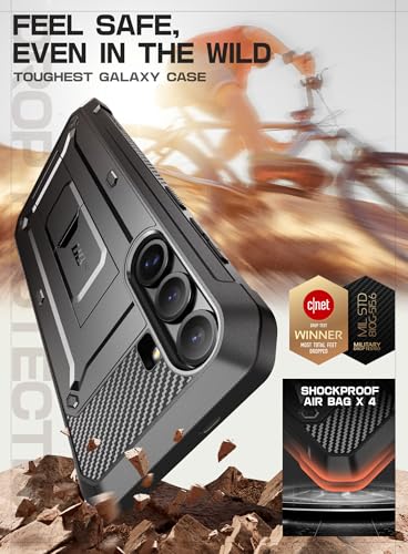 SUPCASE for Galaxy S25 FE Case with Built-in Screen Protector, Black | Invisible Stand, Belt Clip Holster, Charge Port Cover, Military-Grade Protection, Anti-Slip, Shockproof, Unicorn Beetle Pro