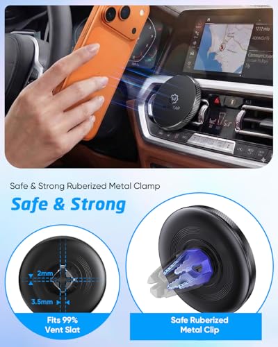 Magnetic Phone Holder for Car [2 Pack], Universal Air Vent Magnetic Phone Mount, Compatible with MagSafe Phones Using Adapter Ring or Plate, Includes 2 Metal Plates