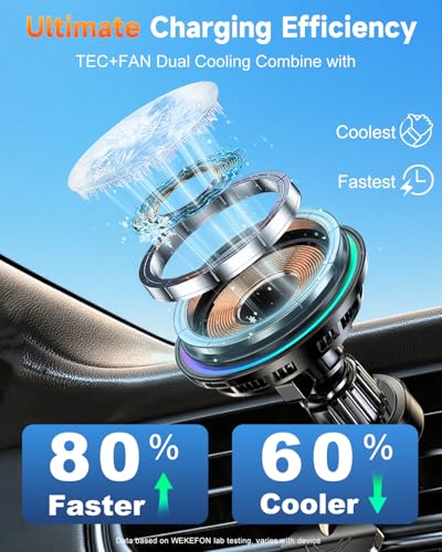 for MagSafe Car Mount Charger TEC Fan Cooling Magnetic Wireless Car Charger - color: Black 3
