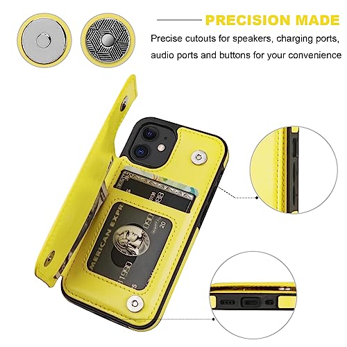 ONETOP for iPhone 12 Mini Wallet Case with Card Holder,Yellow - color: Yellow