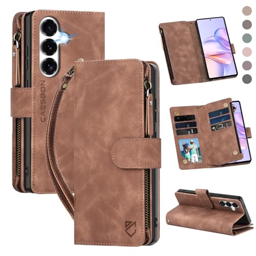 for Samsung Galaxy S26-Wallet Case: with RFID Blocking Card Slots (6 Cards) | Soft PU Leather Magnetic Snap Zipper Pocket | Crossbody Wrist Strap Protective Phone Cover - Brown - color: A Brown, size: Galaxy S26（6.3‘’）