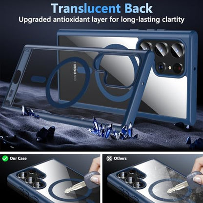 Hensinple for Samsung Galaxy S22 Ultra Case Magnetic, Galaxy S22 Ultra Phone Case [Compatible with Magsafe] Wireless Charging Translucent Back Shockproof Cover Case6.8 Inch, Blue - color: Blue-S22 Ultra, size: Galaxy S22 Ultra 6.8 inch
