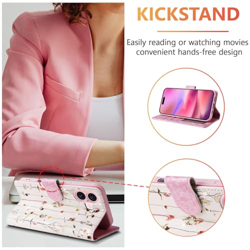 UEEBAI Wallet Case for iPhone 17, PU Leather Phone Cover Kickstand RFID Blocking Flip Case Card Slots Wrist Strap Relief Engraved Pattern Magnetic Closure Flower Folio Wallet, Vine - color: Vine, size: iPhone 17