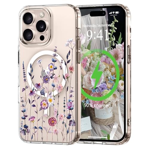 for iPhone 14 Pro Max Case Flower Clear Magnetic Floral,Muticolor | [Compatible with Magsafe], Cute Flower Girls Women Clear Case Silicone Shockproof Protective Cover with Pretty Floral Pattern - color: Muticolor, size: iPhone 14 Pro Max