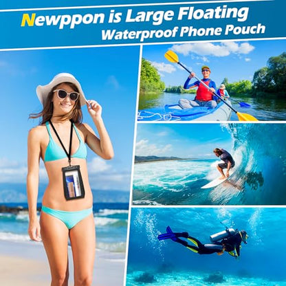 4 Pack Floating Waterproof Phone Pouch - Universal Large Floatable Water Proof Dry Bag Case - Float Clear Cell Holder with Lanyard - for iPhone 17 Pro Max Samsung Galaxy - Beach Swimming Pool - color: Black+Blue+Green+Pink