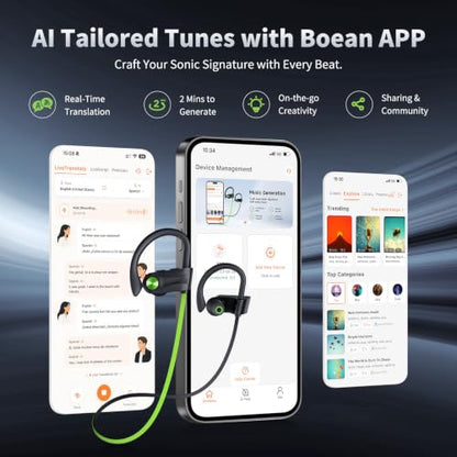 JOYWISE Bluetooth Headphones, Wireless Earbuds with 16 Hrs Playtime for Gym - color: Green