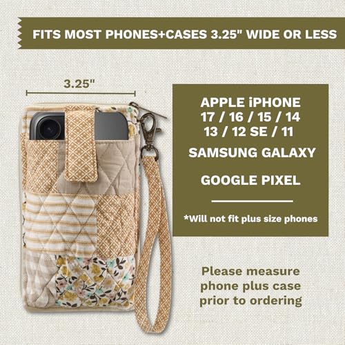 Bella Taylor Cell Phone Wristlet, Quilted Phone Wallet for Women | Lightweight, RFID blocking, phone pocket, built-in wallet, card organizer, coin pocket, secure zipper, quality construction - color: Prairie Meadow Patch