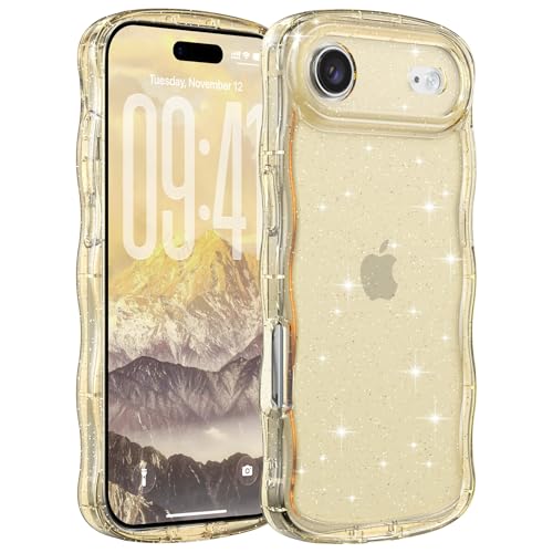 FABSPARK for iPhone Air,Glitter Wavy Clear PC Case,Clear Yellow | Cute Curly Wave | Non-Yellowing Transparent Acrylic | Case with Sparkly Bling for iPhone Air,Glitter Clear Yellow - color: Glitter Clear Yellow, size: for iPhone Air