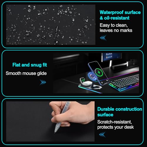 ELUTENG 4-in-1 RGB Gaming Mouse Pad with Wireless Charging & Phone Holder - size: 13L x 5.1W inches