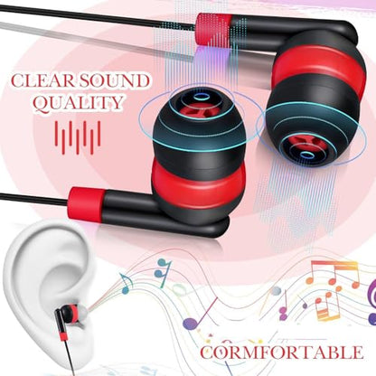 Kanayu 100 Pack Wired Earbuds Bulk for Classroom, No Mic 3.5mm, Red - color: Red