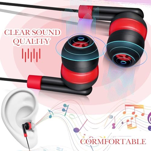 Kanayu 100 Pack Wired Earbuds Bulk for Classroom, No Mic 3.5mm, Red - color: Red
