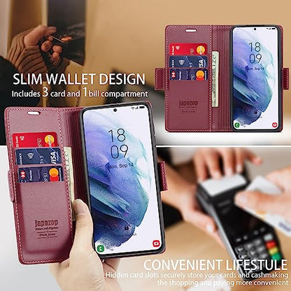 Samsung Galaxy S21 5G Wallet Case with Card Holder RFID Blocking Kickstand Magnetic,Leather Flip Case for Samsung Galaxy S21 5G 6.2 Inch (Fashion Wine Red) - color: Fashion Wine Red, size: S21 5G 6.2"