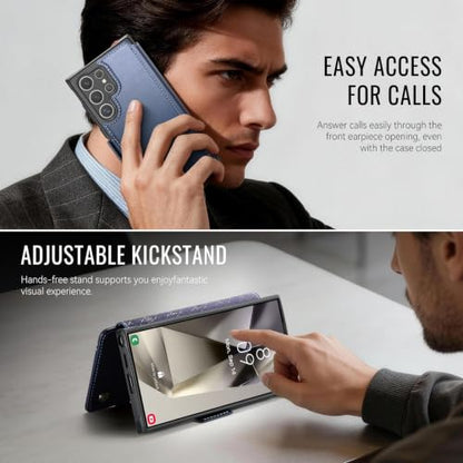 for Galaxy S24 Ultra Slim Wallet Case Wireless Charging, Deep Blue - color: Deep Blue, size: Samsung Galaxy S24 Ultra