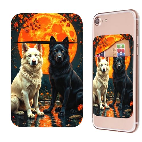 Phone Credit Card Holder Stick on, Cell Phone Pocket Self Adhesive Stretchy Stick on Wallet ID Credit Card Case Pouch Sleeve with Flap for All Smartphones, Black White Wolf - color: Black White Wolf