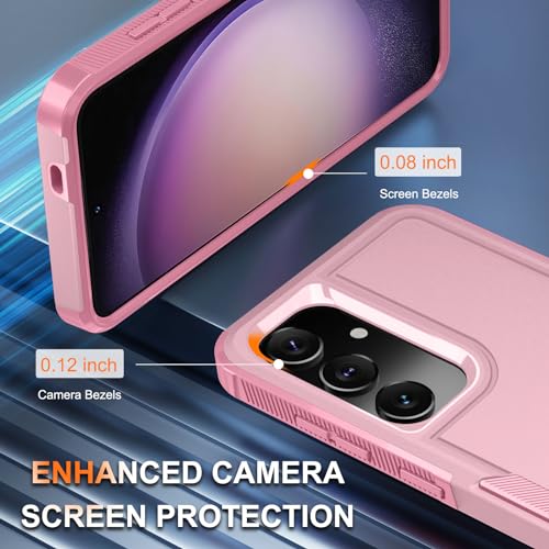 Case for Samsung Galaxy S24 FE, Full Body Heavy Duty Rugged Shockproof Protective Phone Cover with Lanyard Strap, Tempered Glass Screen Protector and Camera Lens Cover, Cute Pink | Rugged Shockproof Protective Case,with Tempered Glass Screen Protector + C